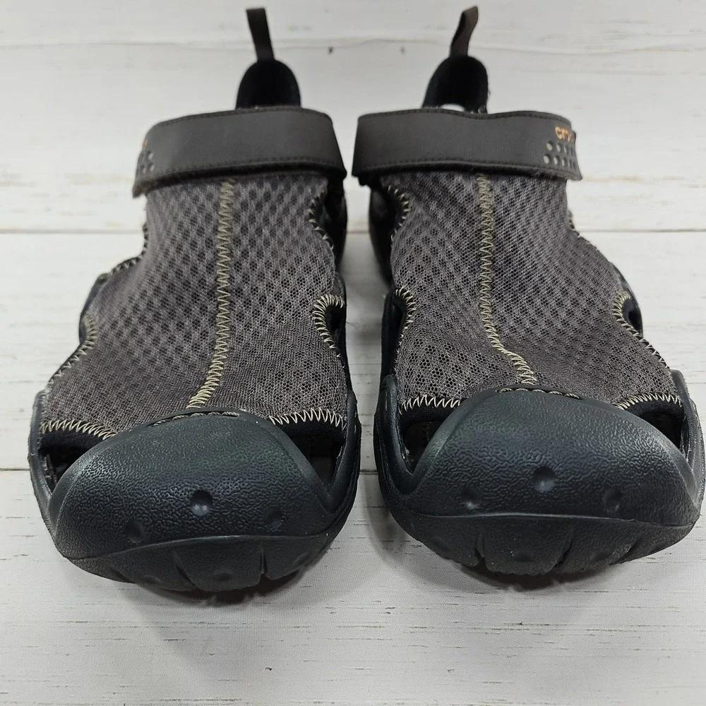 Crocs‎ Swiftwater Mens 12 Brown Fisherman Sports Sandals Water Shoes Mesh 15041
